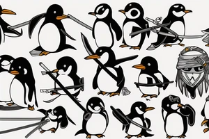 Penguin wielding katana with bandana tattoo idea