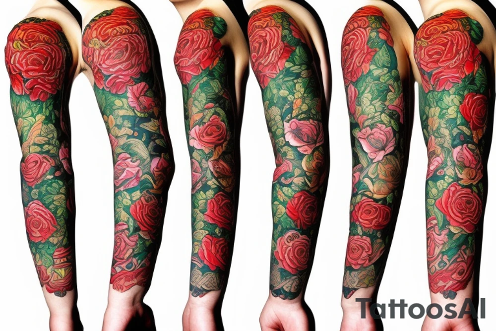 Russian cartoon characters in traditional rose tattoo sleeve tattoo idea