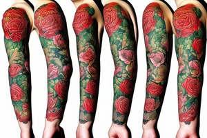 Russian cartoon characters in traditional rose tattoo sleeve tattoo idea