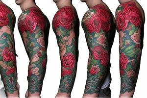 Russian cartoon characters in traditional rose tattoo sleeve tattoo idea