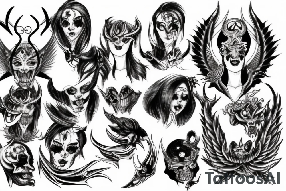 Double face demon angel tattoo idea