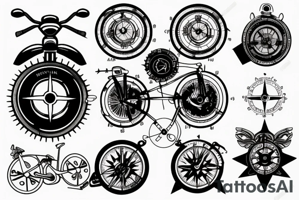 Taurus with bike and compass tattoo idea