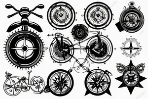 Taurus with bike and compass tattoo idea
