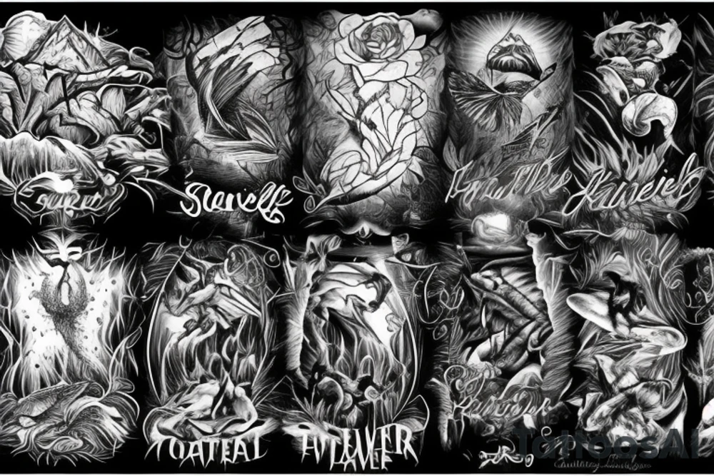 Natures beautiful water fall with one side of the river being heaven and the other side of the river being hell tattoo idea