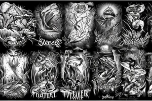 Natures beautiful water fall with one side of the river being heaven and the other side of the river being hell tattoo idea