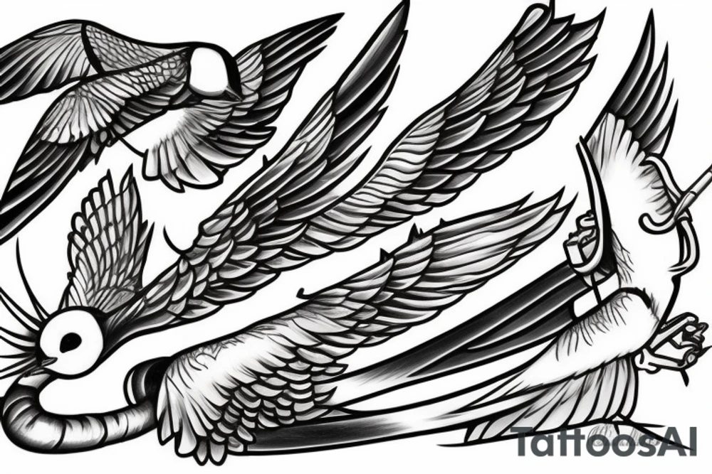 swallow fighting 2 swords tattoo idea