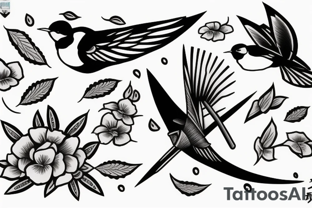 swallow fighting 2 swords tattoo idea