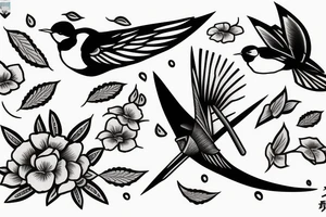 swallow fighting 2 swords tattoo idea