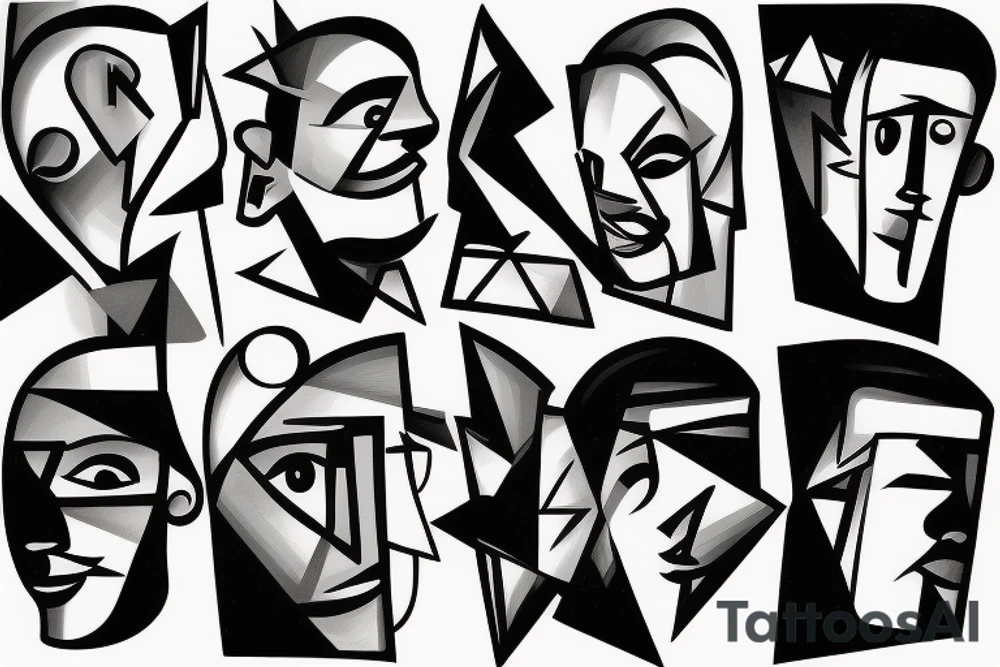 smiling male portrait cubism tattoo idea