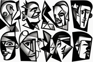 smiling male portrait cubism tattoo idea
