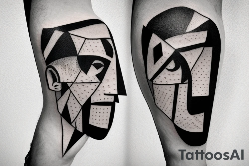 smiling male portrait cubism tattoo idea