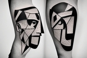 smiling male portrait cubism tattoo idea