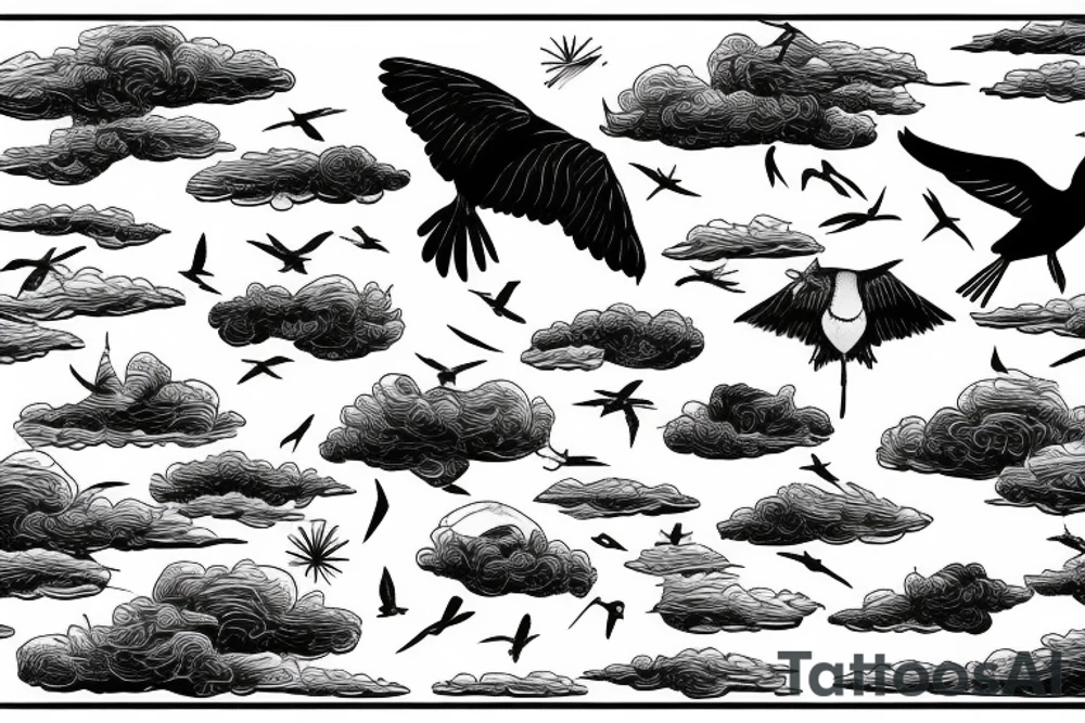 wetland with thunder lightning and birds in the sky tattoo idea wetland with thunder lightning and birds in the sky tattoo idea