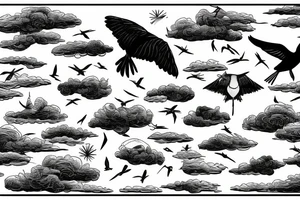 wetland with thunder lightning and birds in the sky tattoo idea