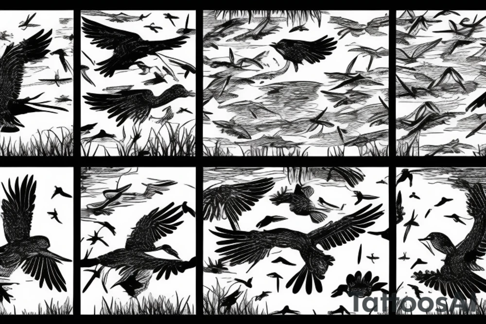 wetland with thunder lightning and birds in the sky tattoo idea wetland with thunder lightning and birds in the sky tattoo idea