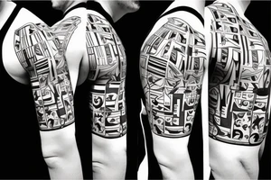 shooting ak-47 in cubism style tattoo idea