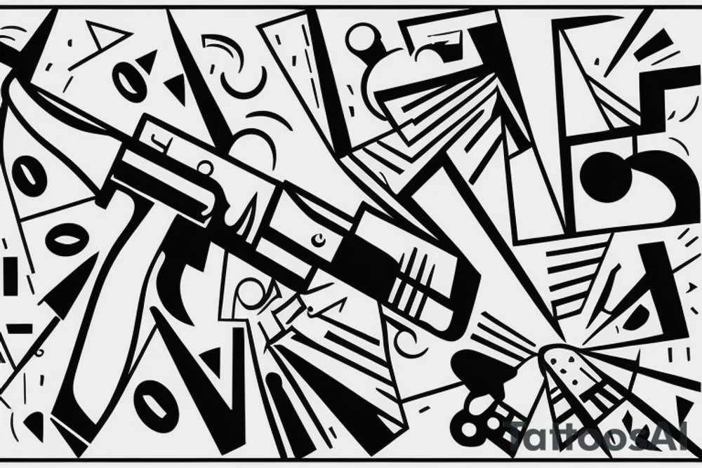 shooting ak-47 in cubism style tattoo idea