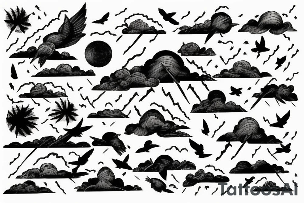 wetland with thunder lightning and birds in the sky tattoo idea wetland with thunder lightning and birds in the sky tattoo idea