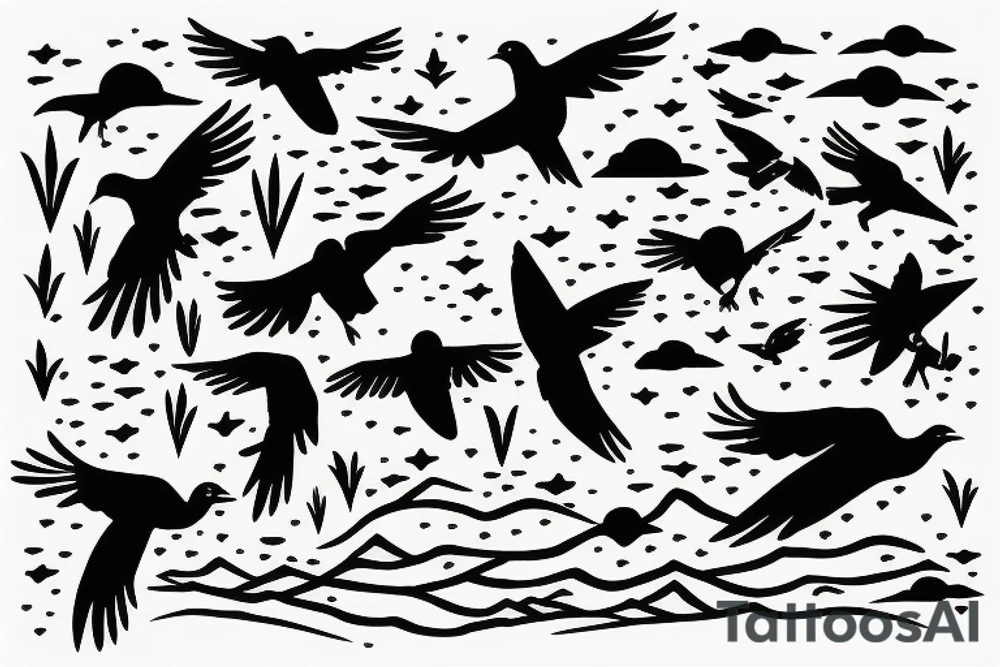 wetland with thunder lightning and birds in the sky tattoo idea wetland with thunder lightning and birds in the sky tattoo idea