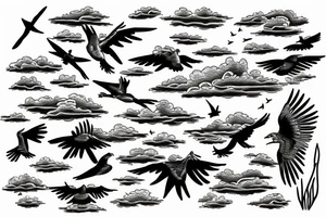 wetland with thunder lightning and birds in the sky tattoo idea