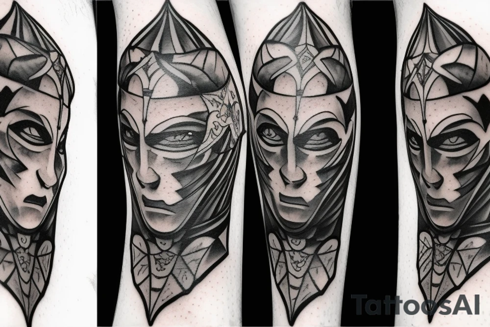Masked faces knight jester tattoo idea
