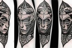 Masked faces knight jester tattoo idea