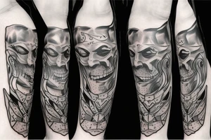 Masked faces knight jester tattoo idea