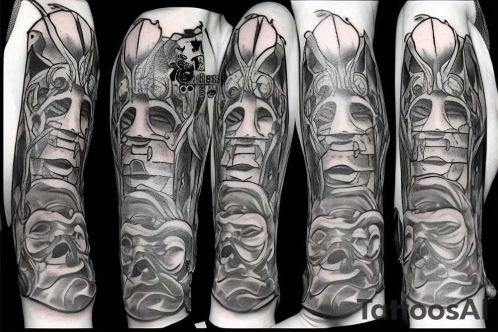 Masked faces knight jester tattoo idea