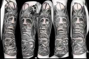 Masked faces knight jester tattoo idea