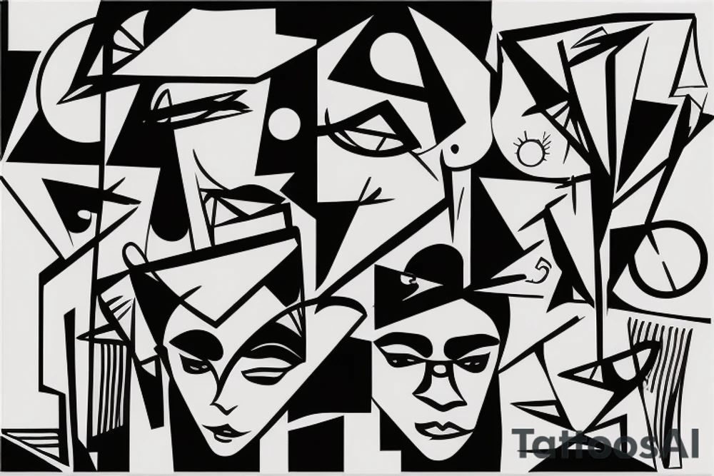 techno dj portrait in cubism tattoo idea