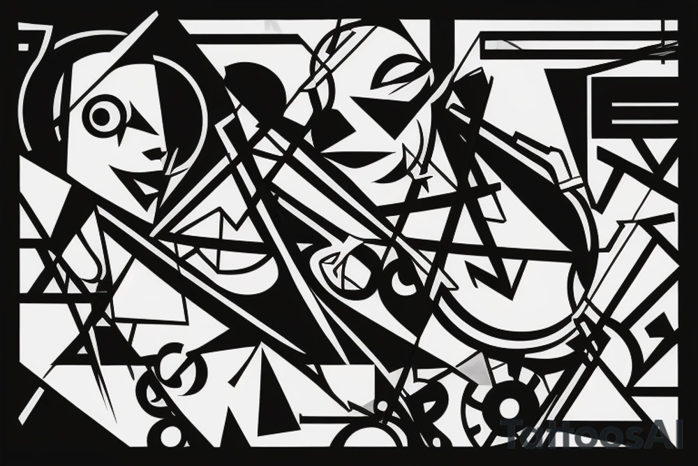 techno dj portrait in cubism tattoo idea