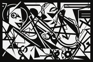 techno dj portrait in cubism tattoo idea