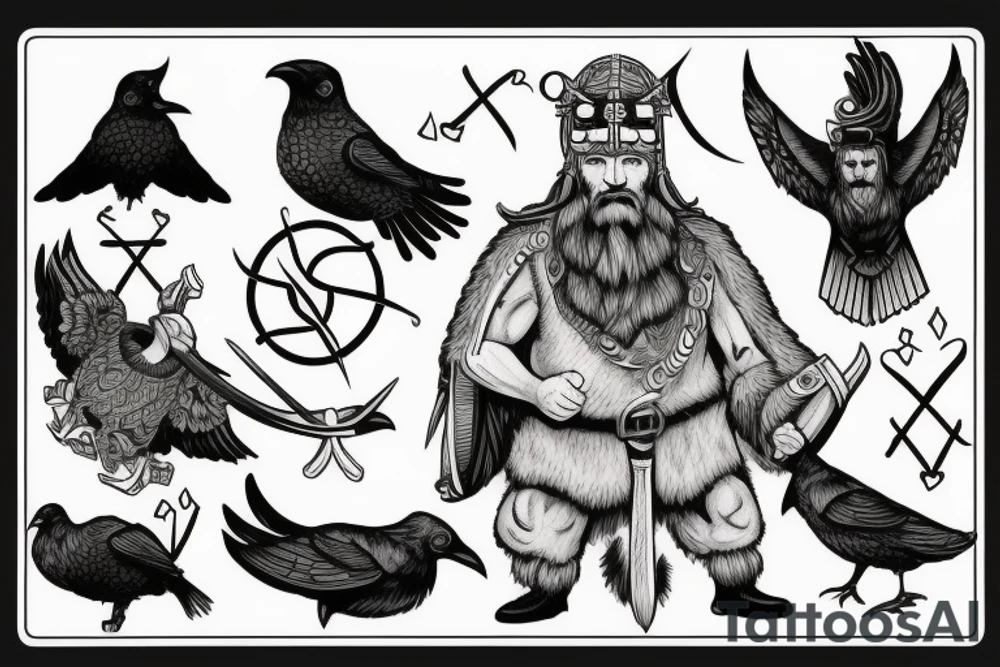A stoic viking with a raven tattoo idea