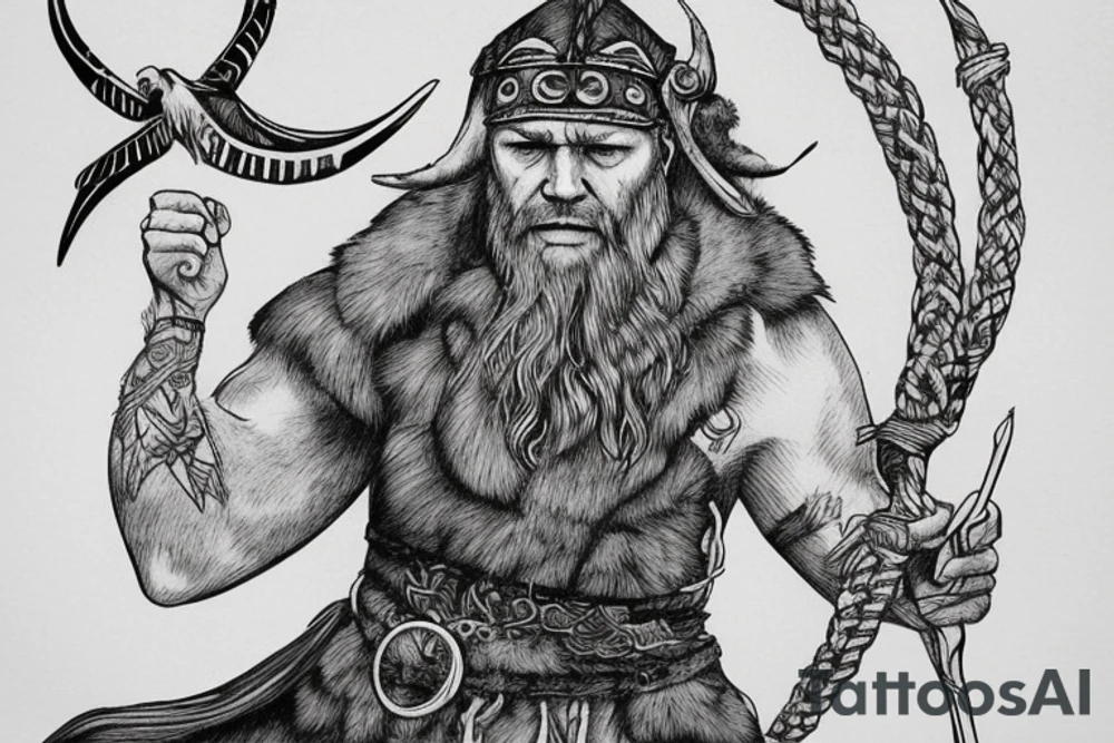 A stoic viking with a raven tattoo idea
