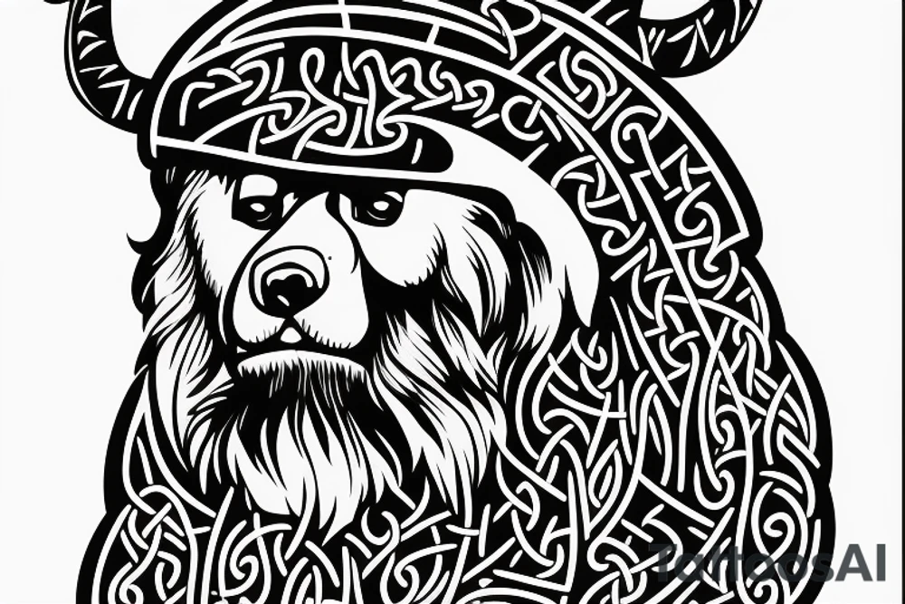 A stoic viking with a bear for a hat tattoo idea
