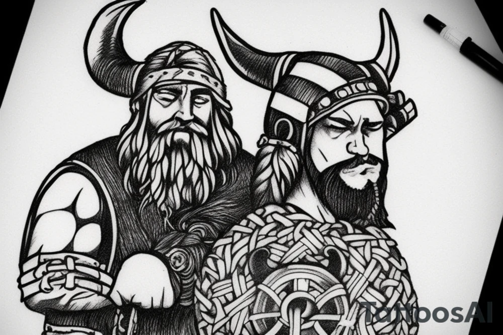 A stoic viking with a bear for a hat tattoo idea
