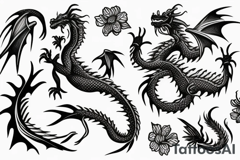 Dragon with flowers tattoo idea