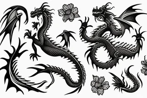 Dragon with flowers tattoo idea