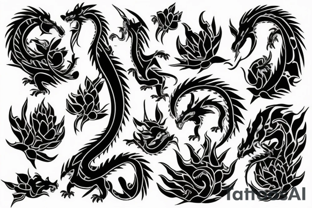 Dragon with flowers tattoo idea