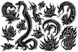 Dragon with flowers tattoo idea