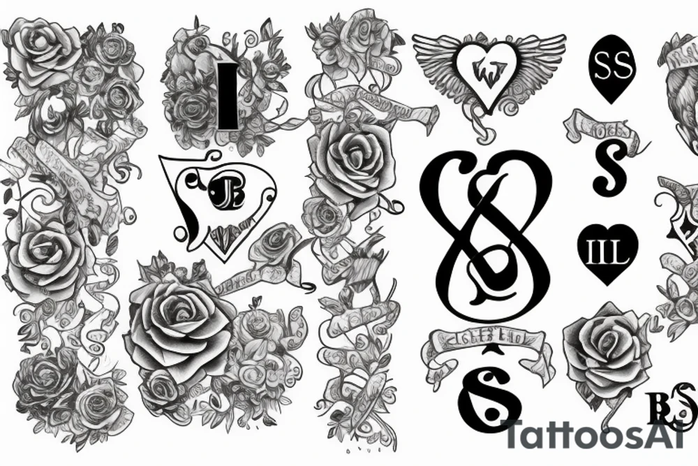 Two lovers with initials S and J tattoo idea