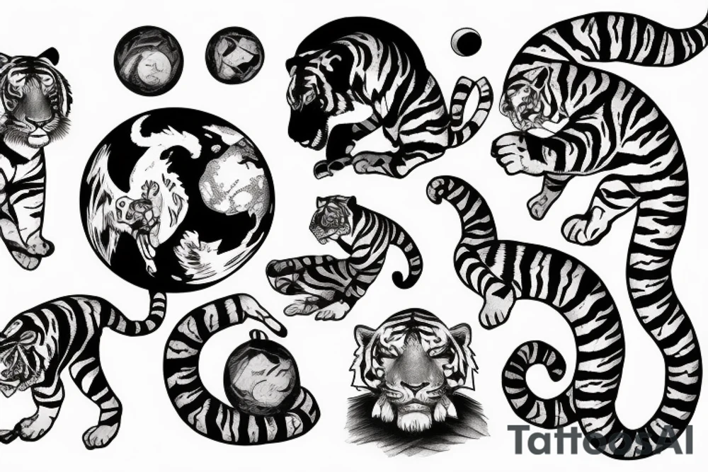 Tiger playing with earth held by scorpion tattoo idea