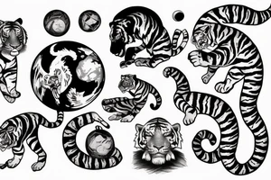 Tiger playing with earth held by scorpion tattoo idea