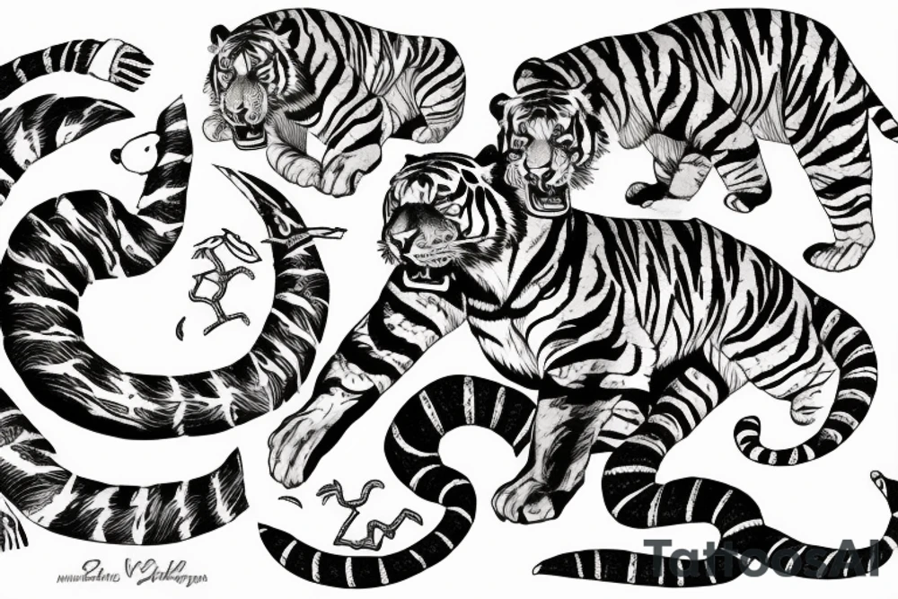 Tiger playing with earth held by scorpion tattoo idea