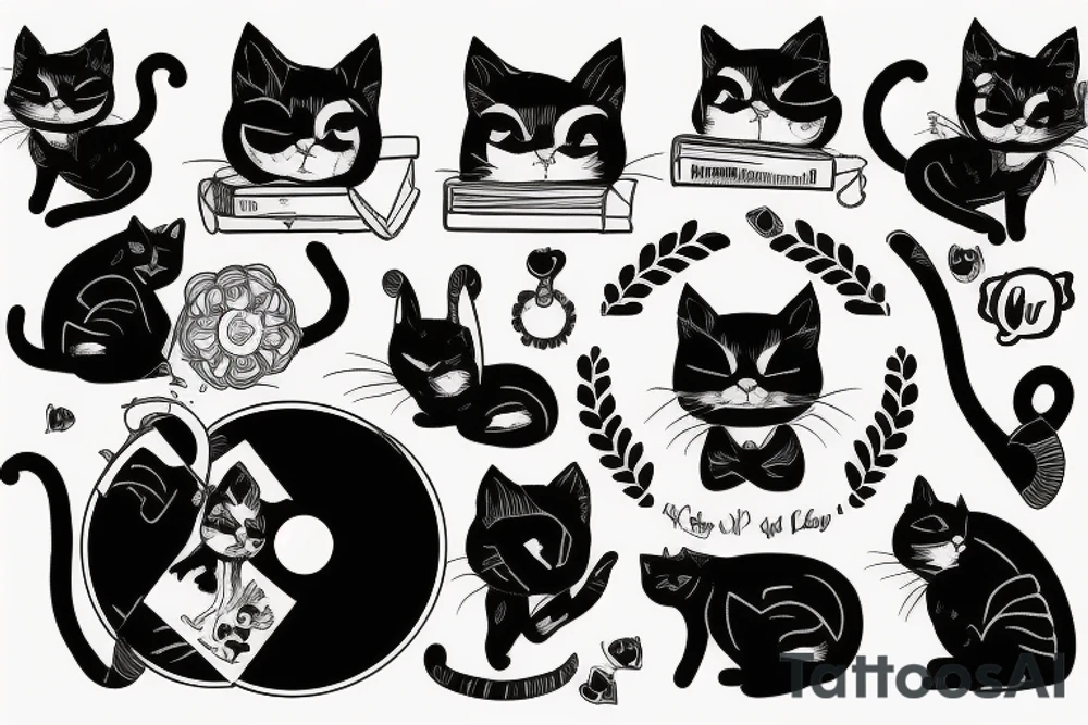Lost cat playing on vinyl tattoo idea