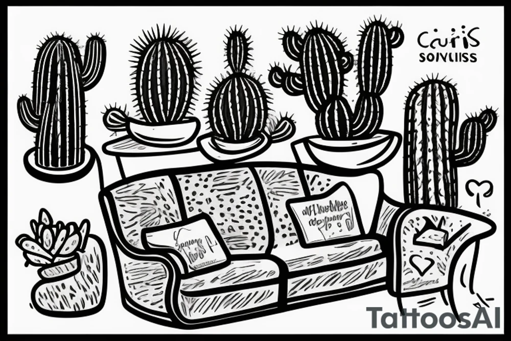cactus sitting on a sofa tattoo idea