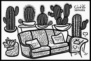 cactus sitting on a sofa tattoo idea