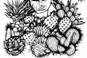 human cactus sitting on a sofa tattoo idea