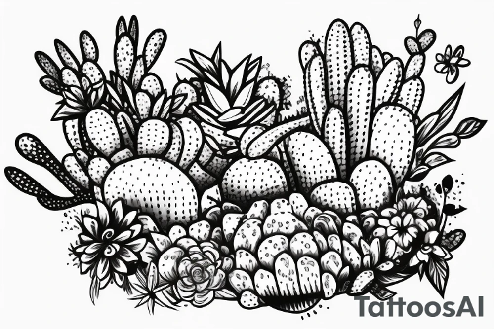 human cactus sitting on a sofa tattoo idea