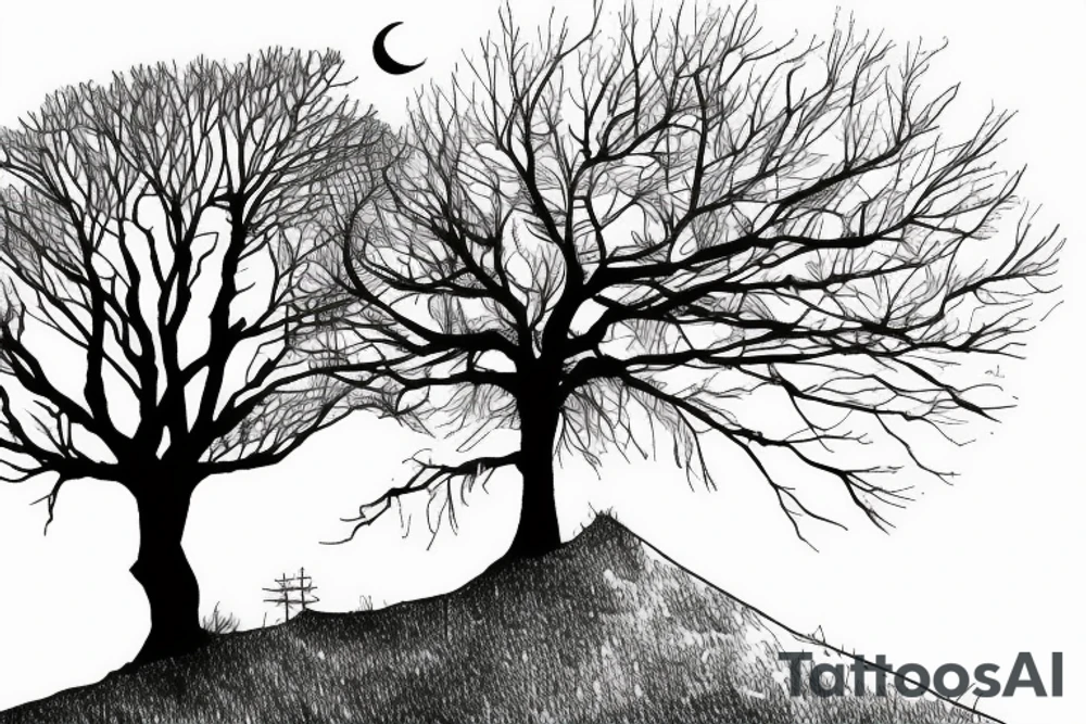 lone tree on a hill tattoo idea
